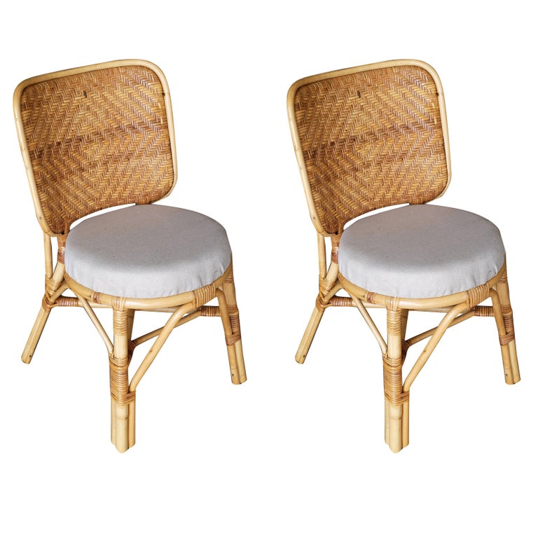 Mid Century Rattan Side Chair With Large Wicker Fan Back Pair For Mid Century Rattan Side Chair With Large Wicker Fan Back Pair For