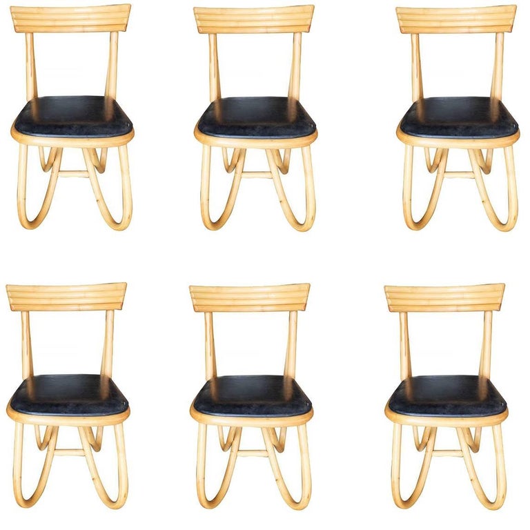 Restored Loop Leg Rattan Dining Side Chair Set Of Six Circa 1950