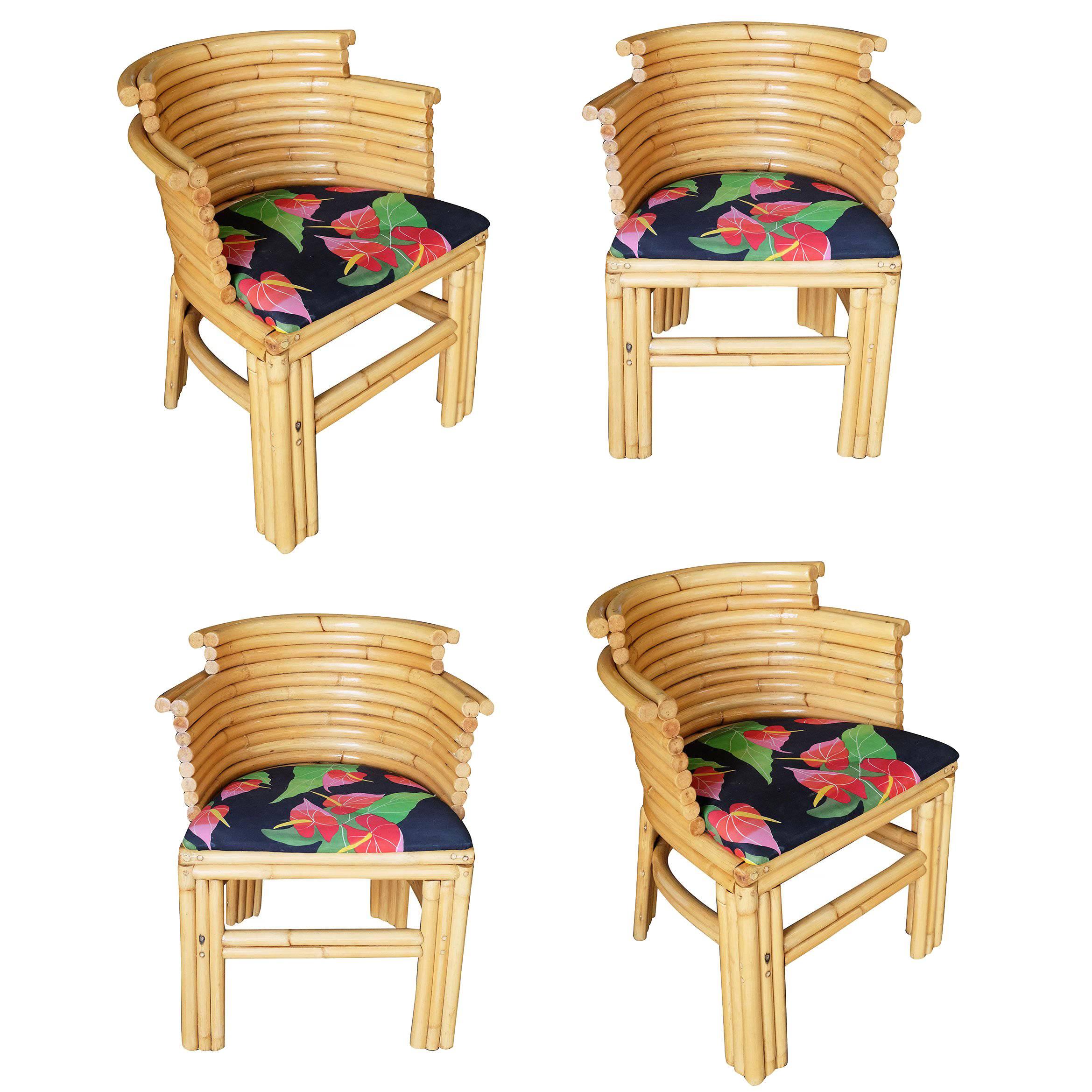 Paul Frankl Streamline Art Deco Rattan Dining Side Chair, Set of Four