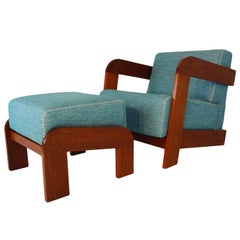 Beautifully Appointed Art Deco Lounge Chair and Ottoman