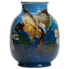 Antique Harold Leach Burmantofts Barbotine Bird Vase