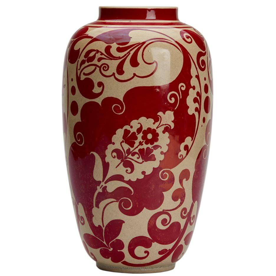 Joseph Walmsley Burmantofts Faience Red Lustre Vase