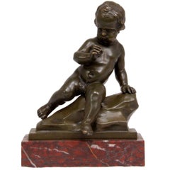 Rococo, Bronze Sculpture of Cherub by Clodion on Marble base circa 1780