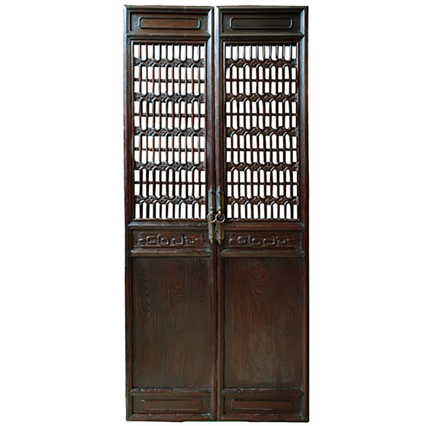 Pair of Chinese Oval Lattice Panel Doors, c. 1800