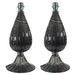 Pair of Contemporary Made in Venice Murano Glass Black and Silver Table Lamps Pair of Contemporary Made in Venice Murano Glass Black and Silver Table Lamps
