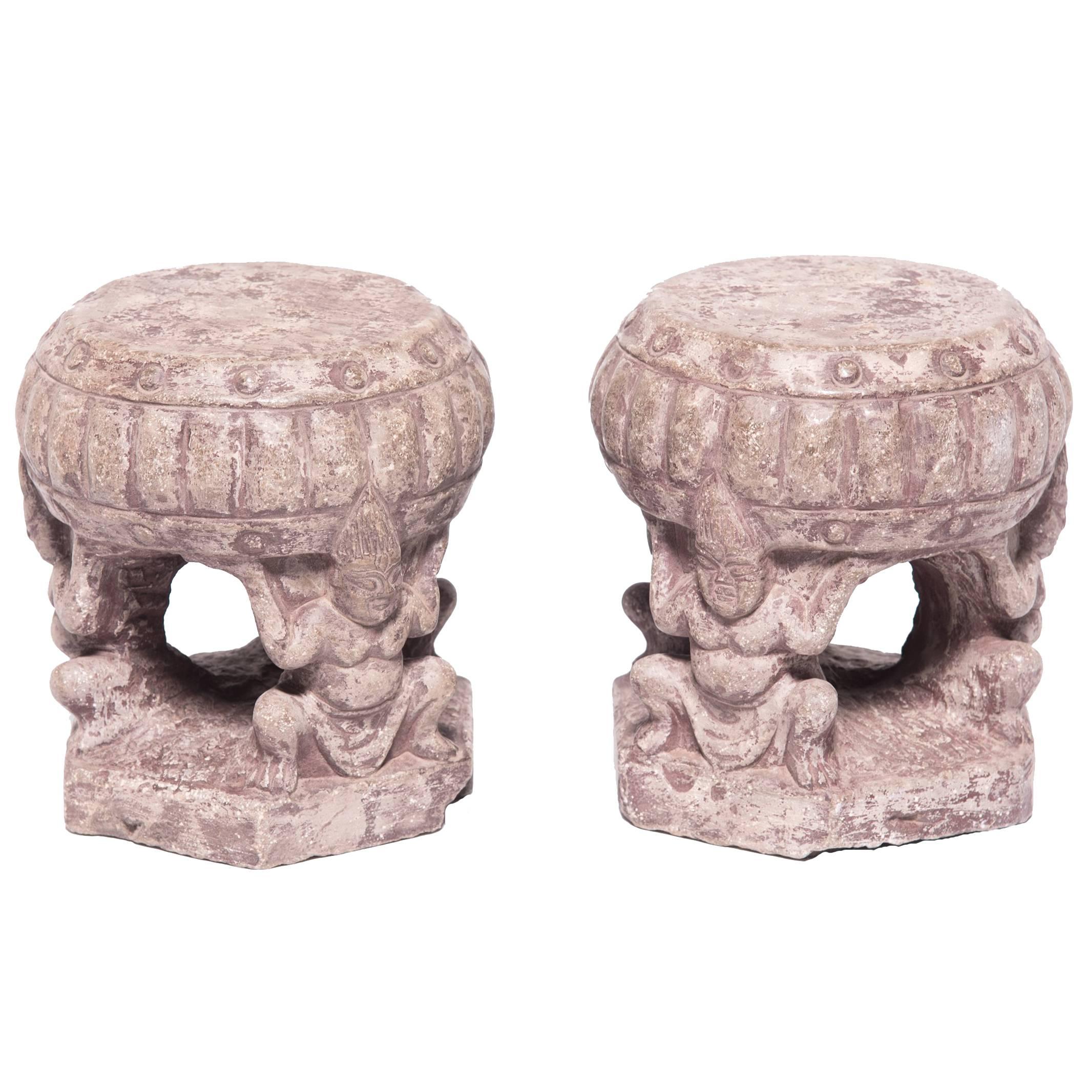 Pair of Chinese Stone Attendant Charms