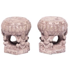 Antique Pair of Chinese Stone Attendant Charms