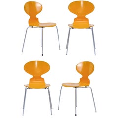 Set of Four 1970s Arne Jacobsen Danish 'Fourmi' Side Chairs with Sunny Color