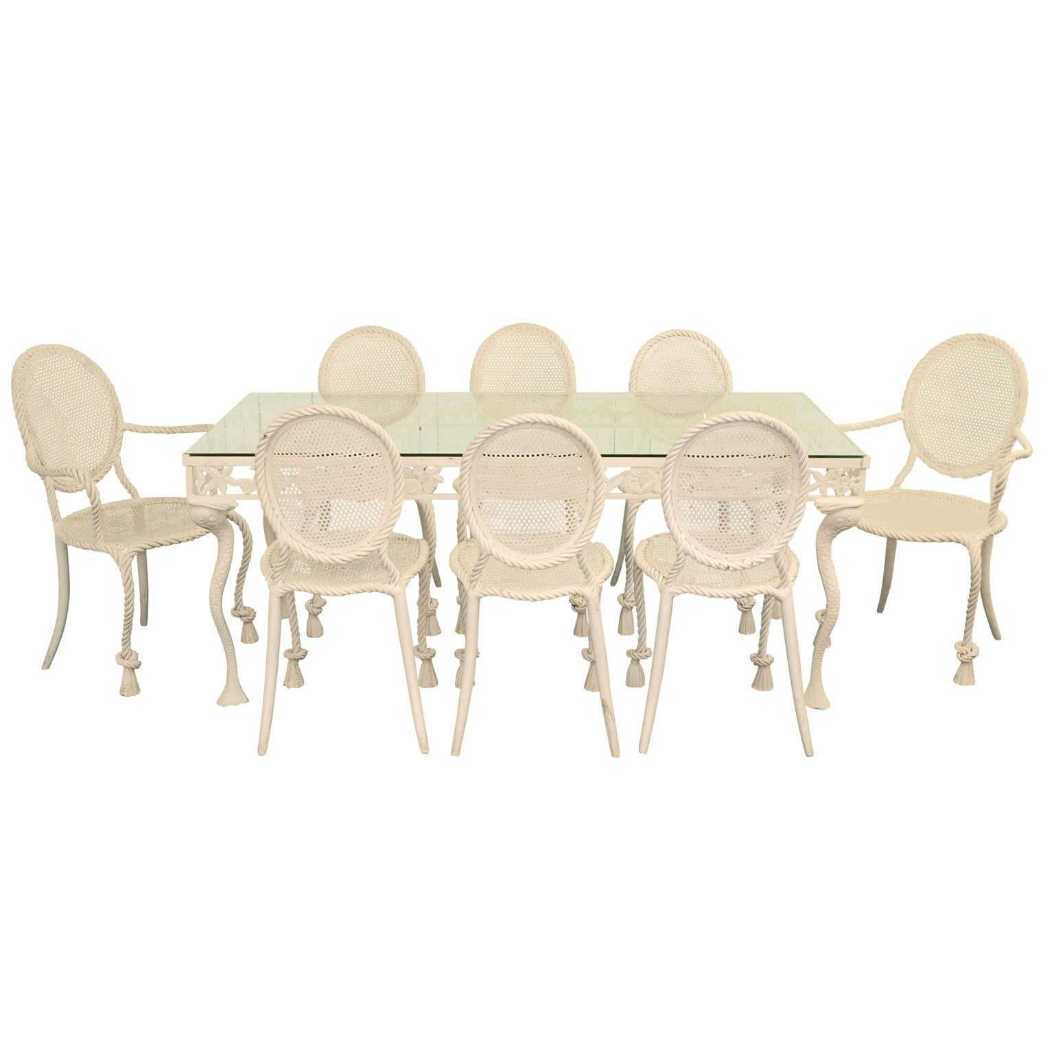 Dining Table with Eight Heavy-Gauge Iron Rope and Tassel Chairs