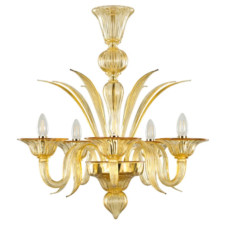 Genuine Italian Deco Style Murano Blown Glass Chandelier Honey Color