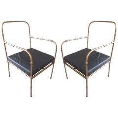 Pair of Faux Bamboo Armchairs in the Manner of Jacques Adnet 5