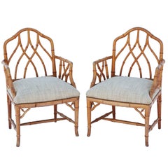 Pair of Gothic Style Fretwork Faux Bamboo Armchairs