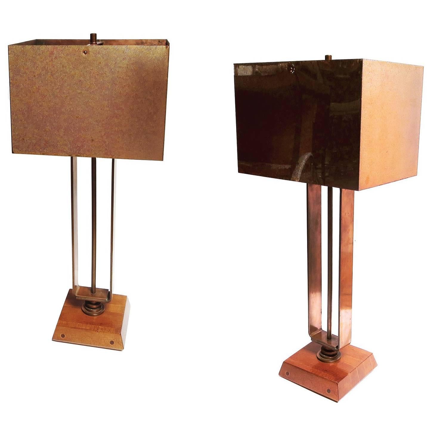 Art Deco Machine Age Copper Table Lamps