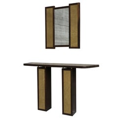 Solid Rosewood and Etched Brass Console and Mirror by Studio Belgali