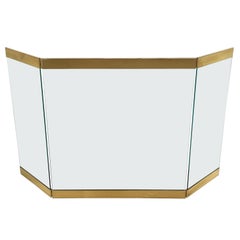 Modernist Brass and Glass Folding Fireplace Screen