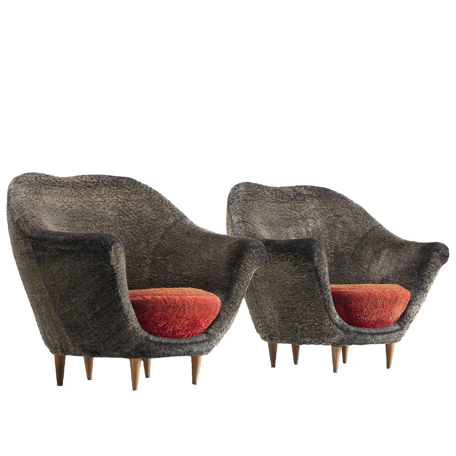 Italian Velvet Club Chairs, 1960s