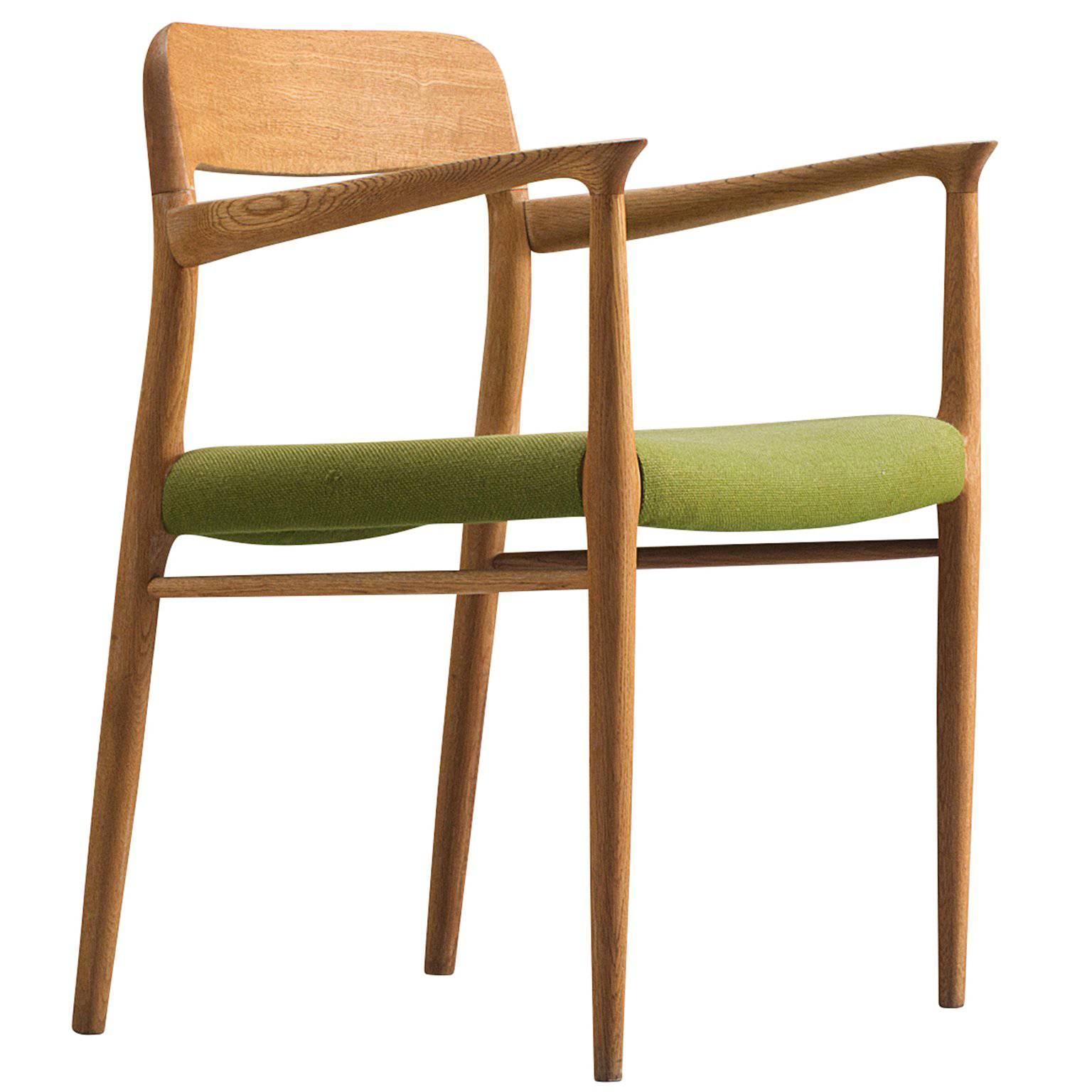 Niels O. Møller Armchair in Oak and Green Upholstery, 1954