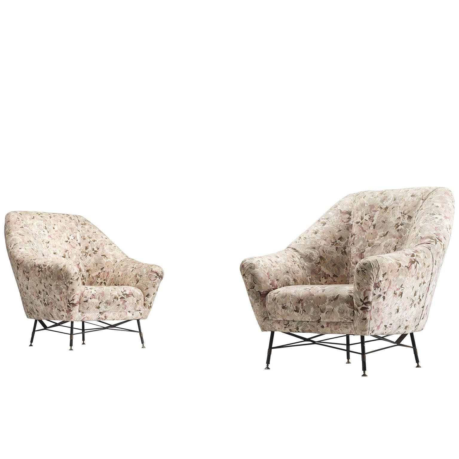 Italian Set of Lounge Chairs with Floral Upholstery