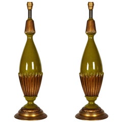 Retro Huge Green and Gold Ceramic Lamps