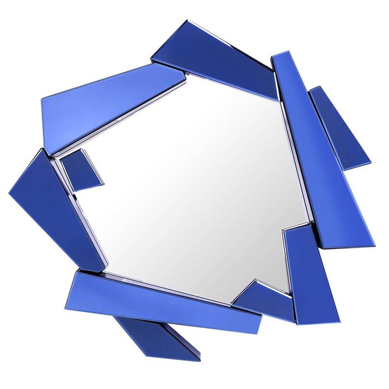 Mirror Glass Kolea Blue with Frame in Blue Colored Mirror Glass For Sale at 1stDibs