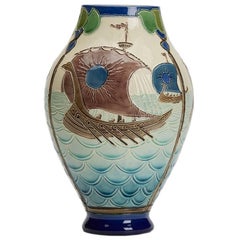 Antique Joseph Walmsey Burmantofts Faience Longboats Vase