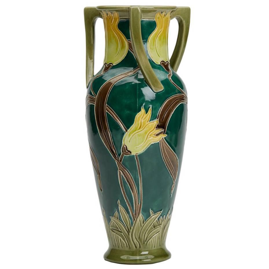  Art Nouveau Burmantofts Faience Handled Tulip Vase