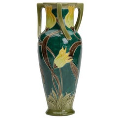 Antique  Art Nouveau Burmantofts Faience Handled Tulip Vase