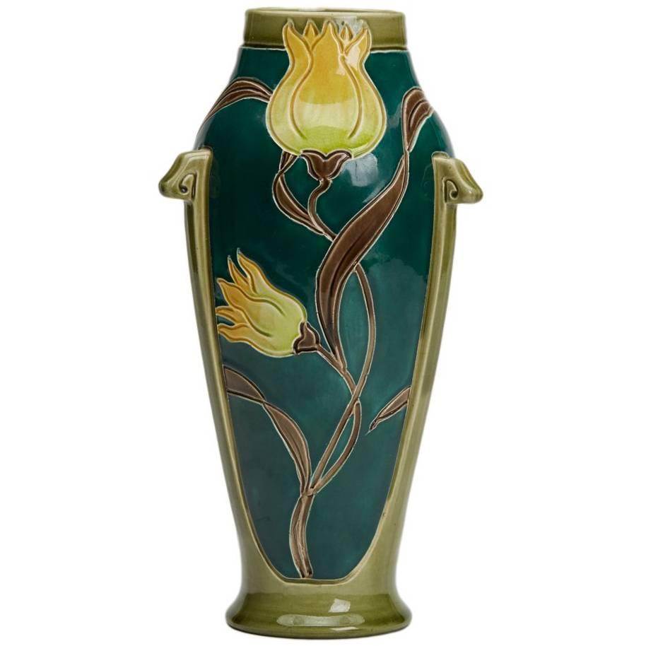 Art Nouveau Burmantofts Faience Handled Tulip Vase