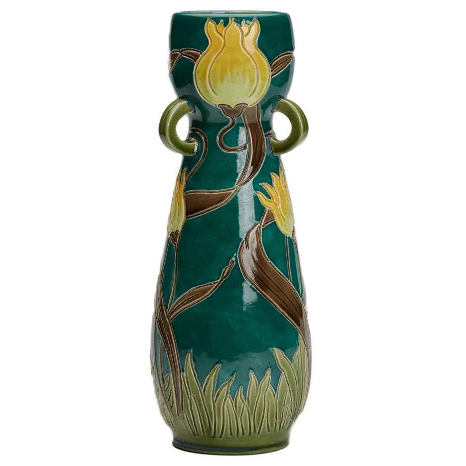 Art Nouveau Burmantofts Faience Handled Tulip Vase