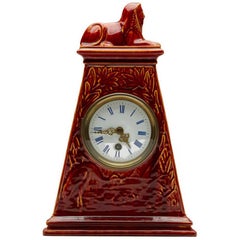 Antique Burmantofts Faience Mantle Clock with Sphinx