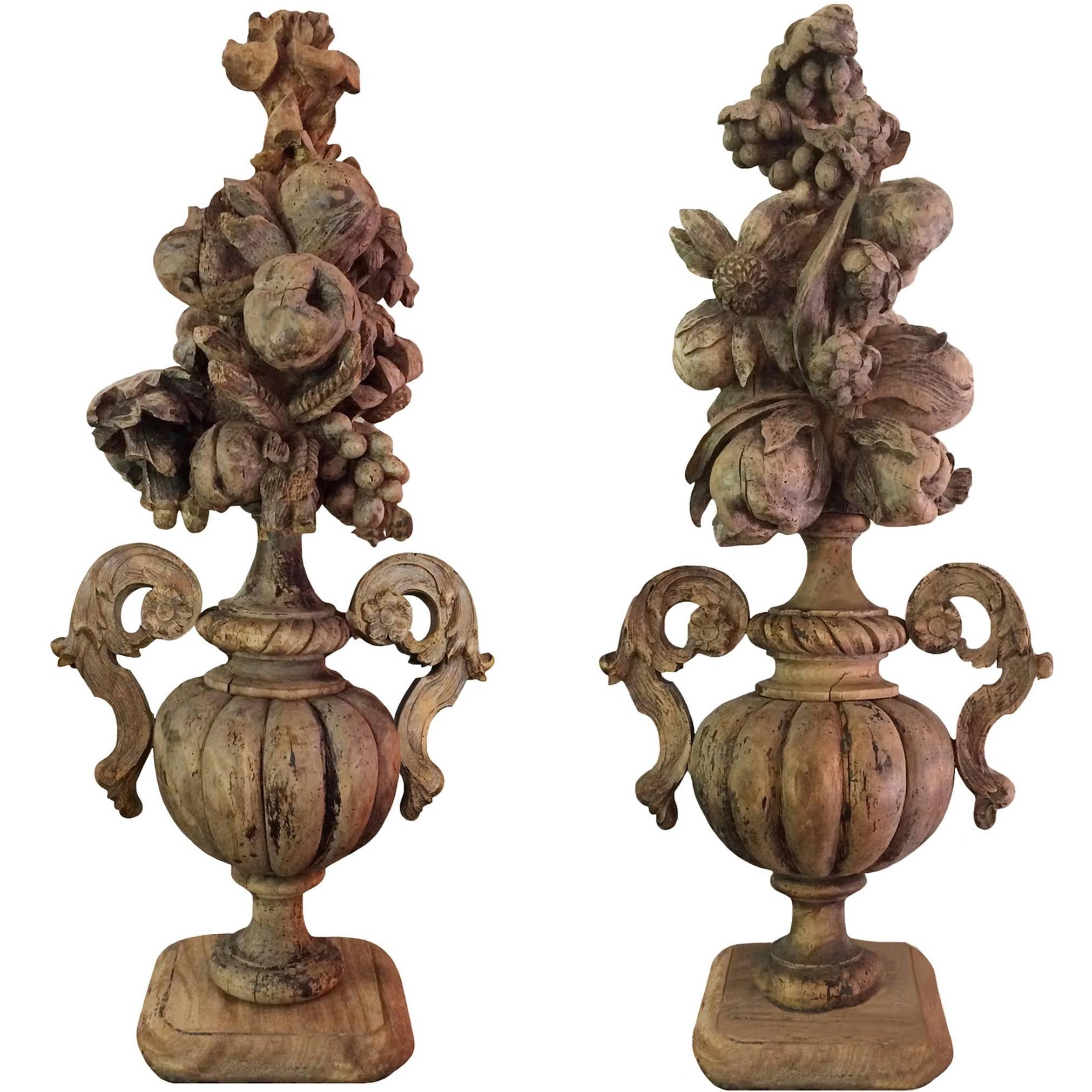 18th Century Pair of French Carved Urns