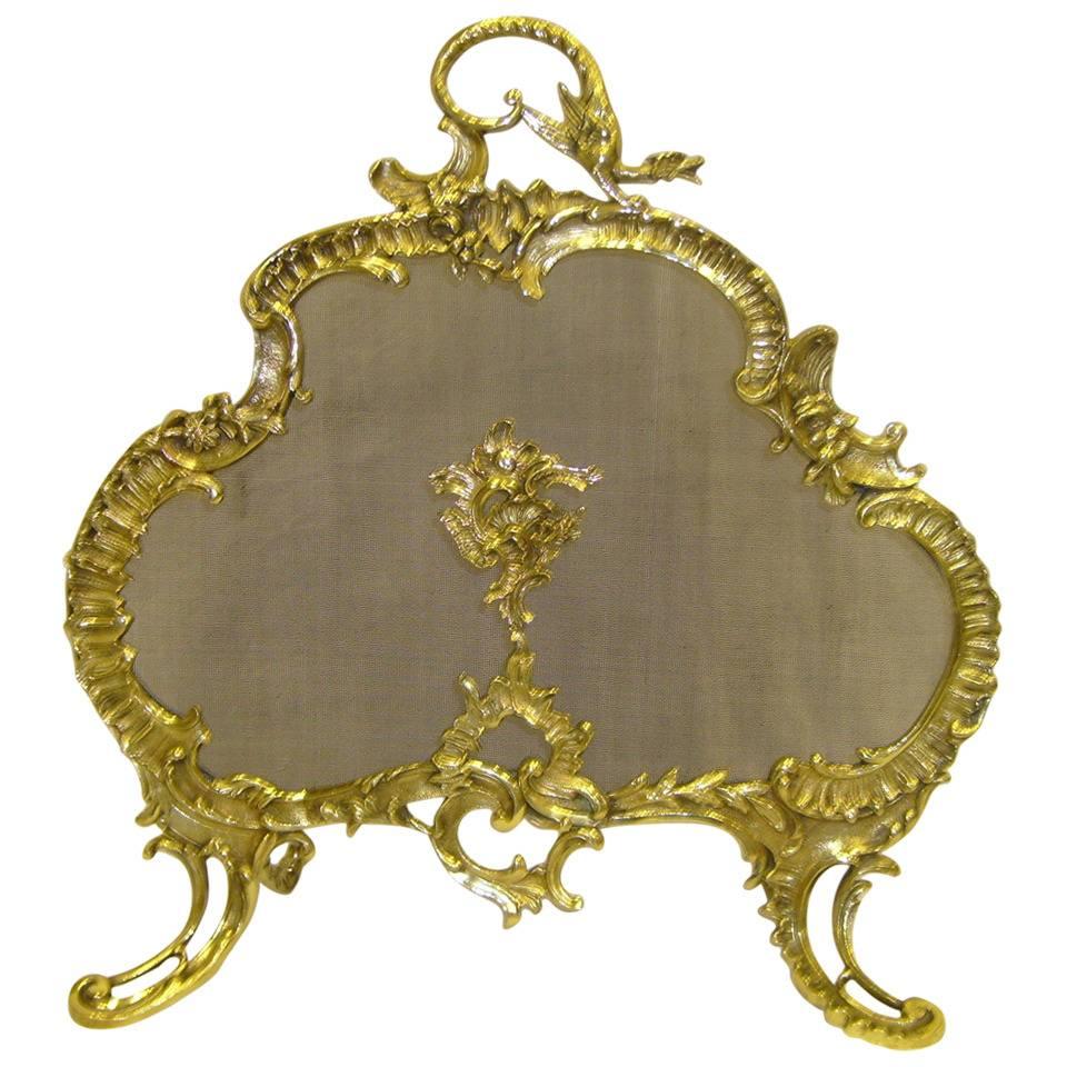 19th Century French Brass Fire Screen in the Rococo Style For Sale