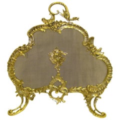 19th Century French Brass Fire Screen in the Rococo Style