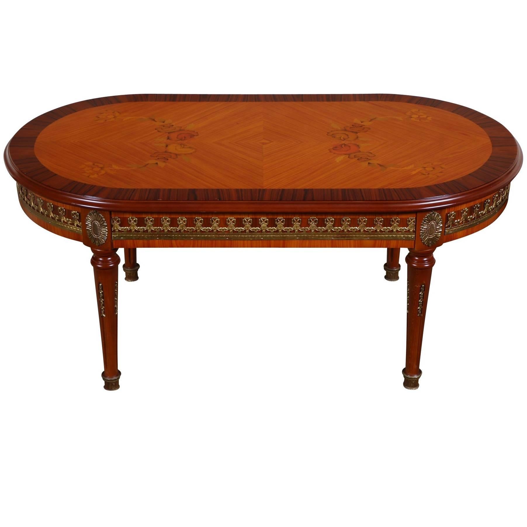 Oval Coffee Table with Marquetry and Brass Mounts