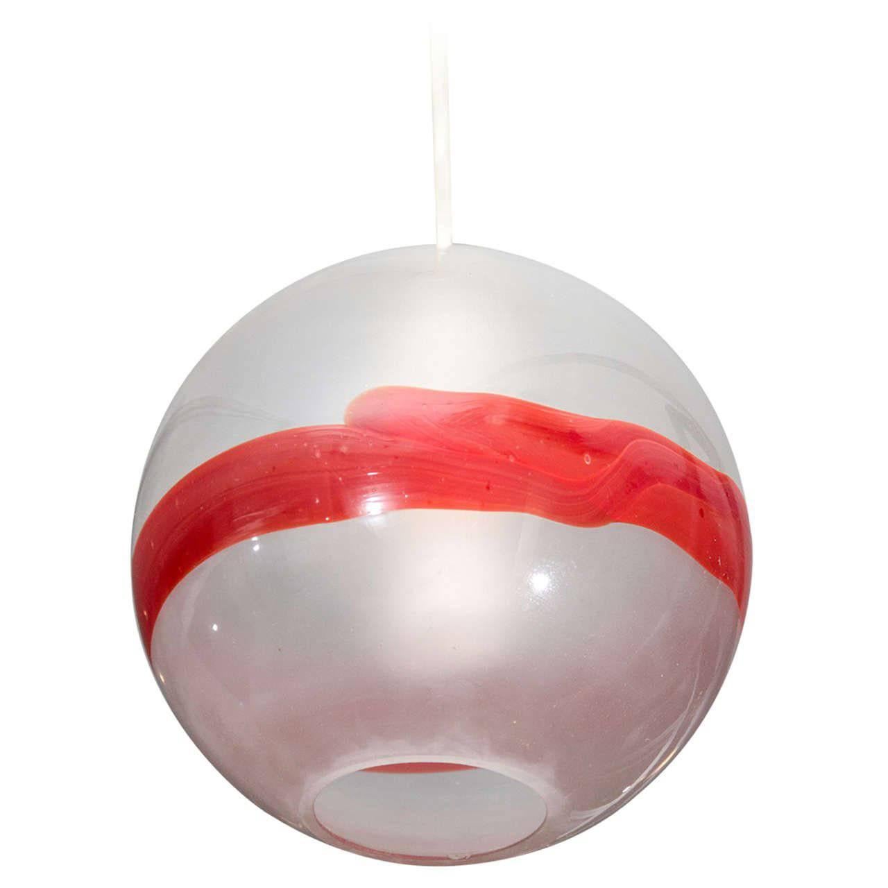 Venini Globe Pendant with Red Stripe