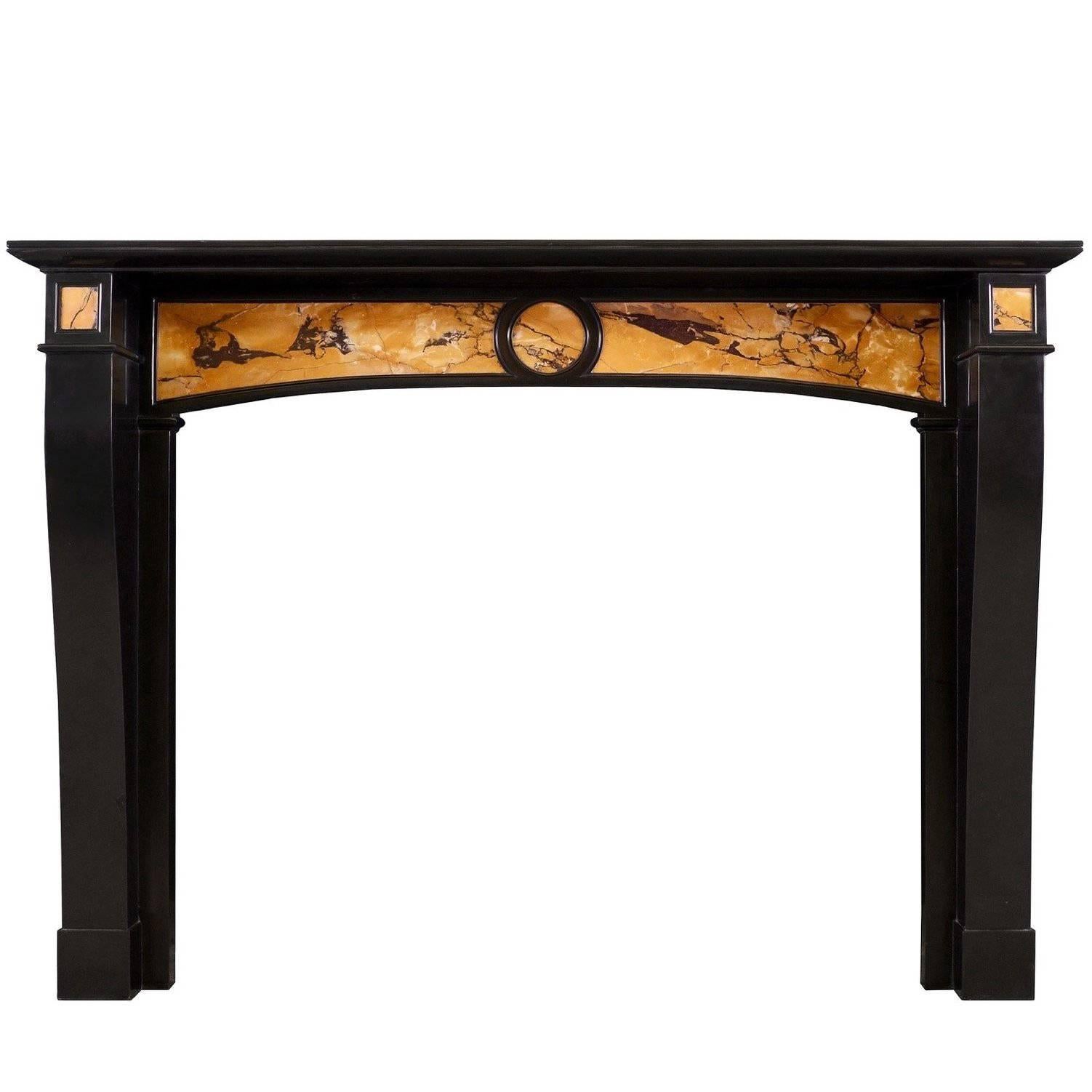 Belgian Black and Italian Siena Marble Fireplace Mantel For Sale