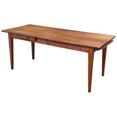 Antique French Farm Table of Cherry with a Drawer and Bread Board