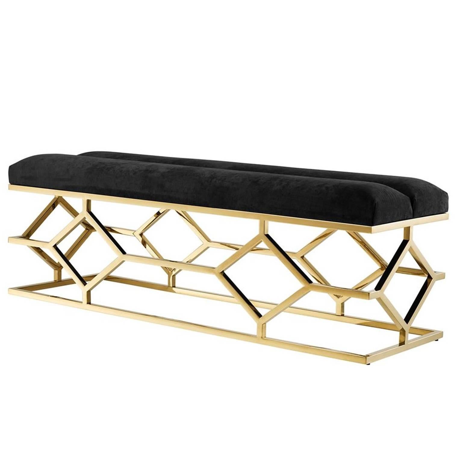 Bee Bench with Black Velvet Fabric and Gold Finish