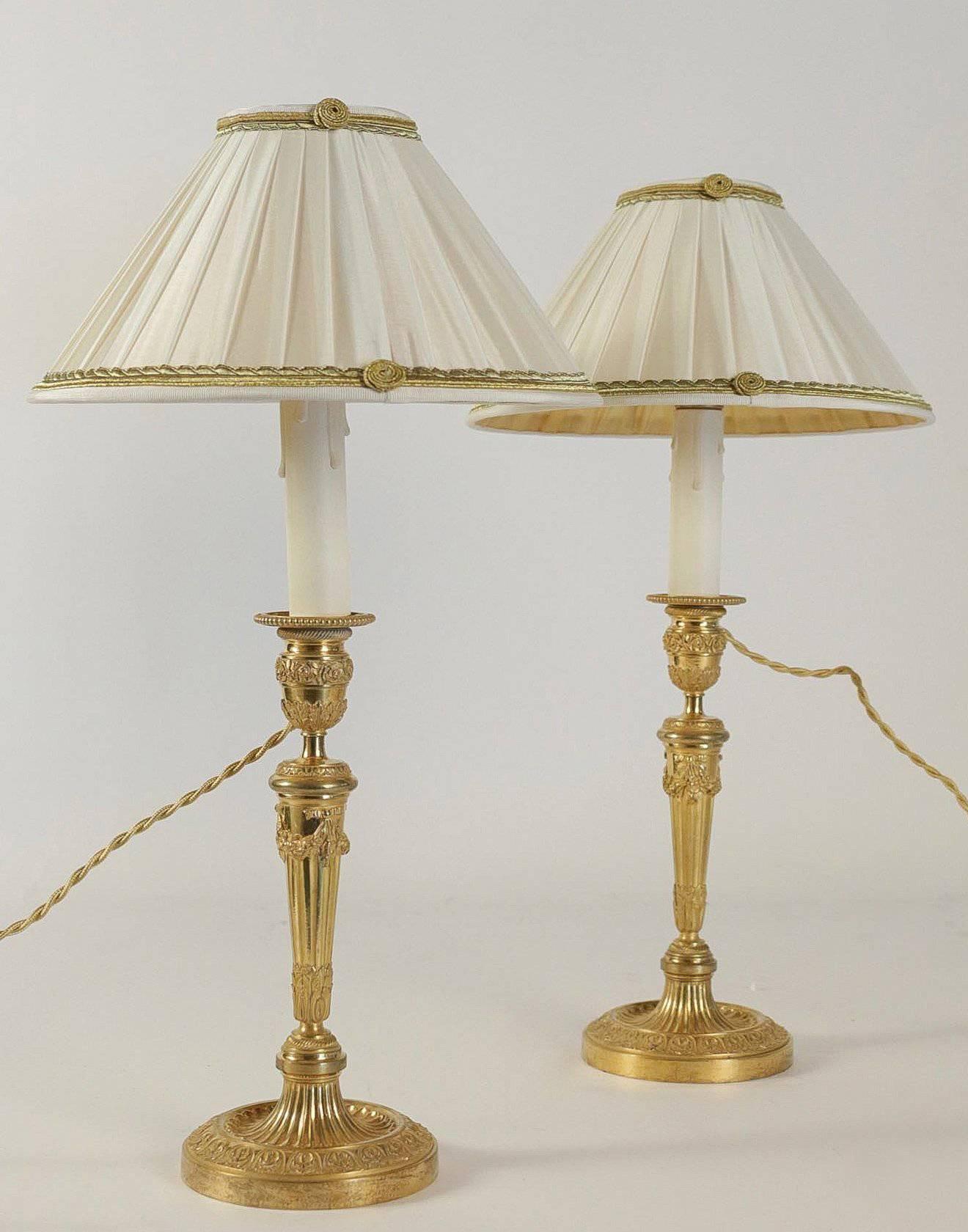 Pair of French Louis XVI Style Mercure Gilt-Bronze Candlestick Lamps, circa 1820 4