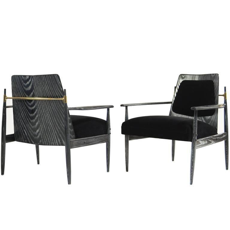 Pair of Scandinavian Modern Armchairs in Black Ceruse