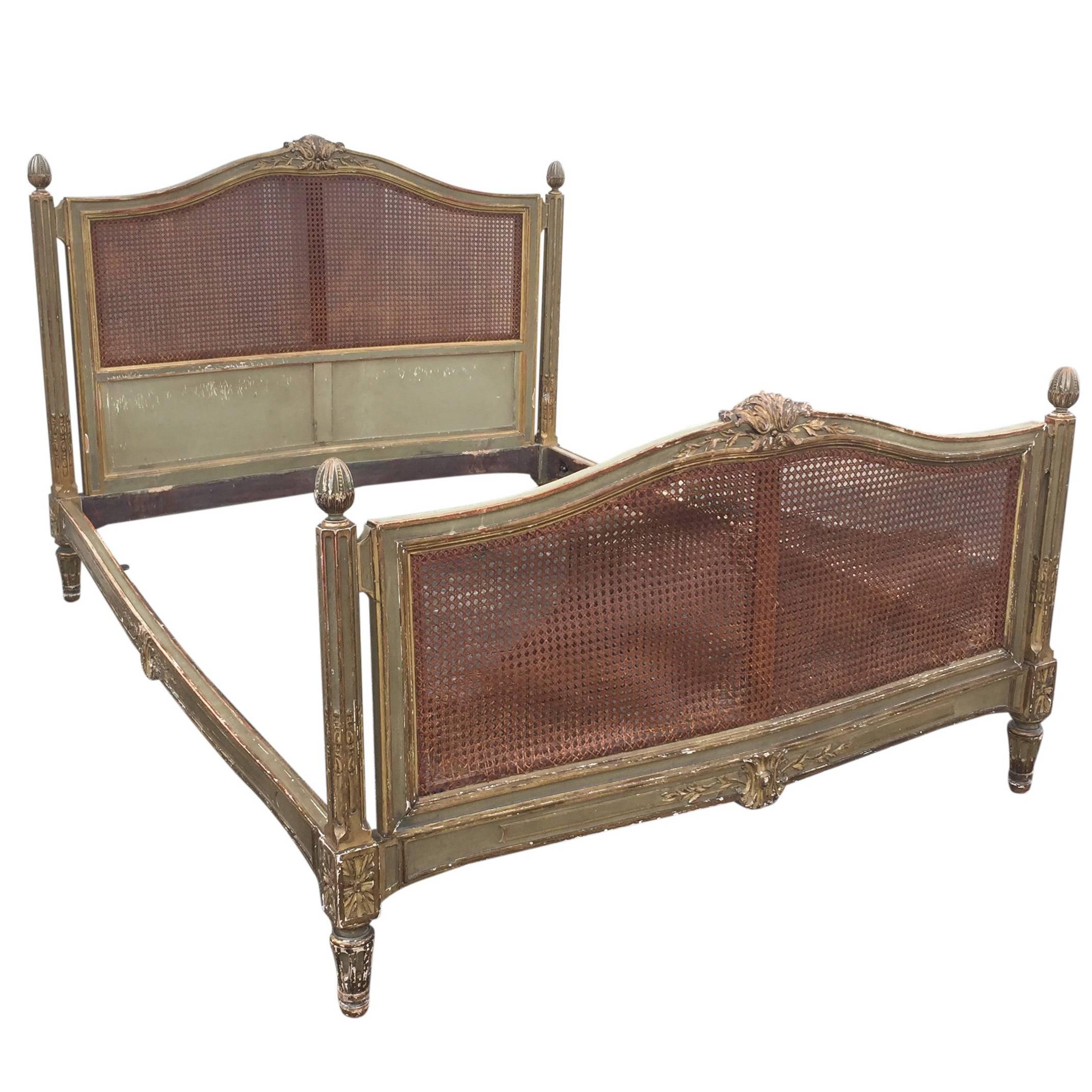 19c Louis XVI Caned Bed in Four Pieces