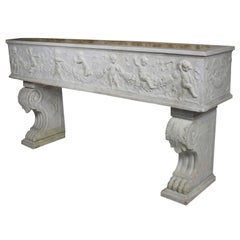 Used French 19th Century, Whimsical Rococo Style Marble Carved Planter with Cherubs