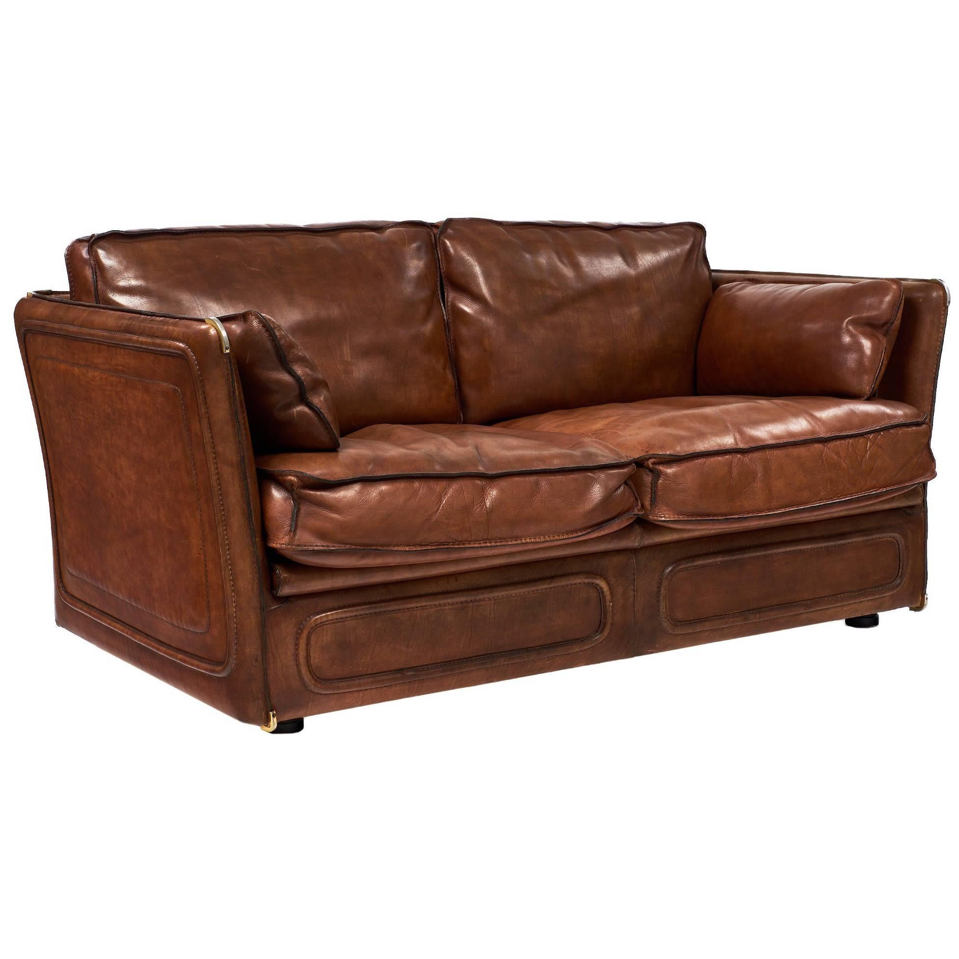 Hermes Style Buffalo Leather French Loveseat