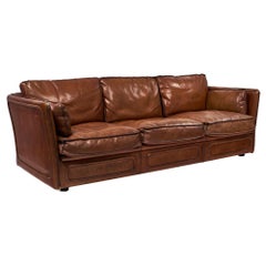 French Buffalo Leather Equestrian Style Sofa