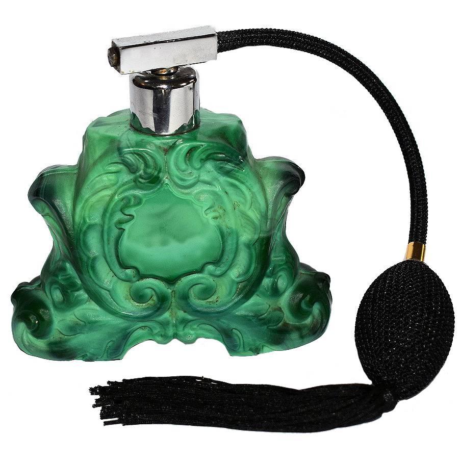 1930er Jahre Art Deco Grüner Malachit Zerstäuber Parfümflasche
