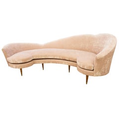 Large Curved Modern Velvet Sofa in Pink Velvet