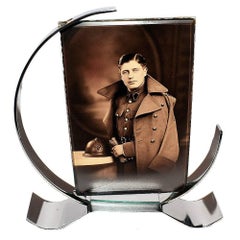 Circular Art Deco Chrome-Plated Metal Picture Frame