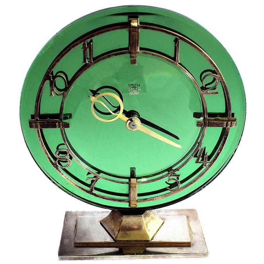 Art Deco English Smiths Green Mirrored Clock