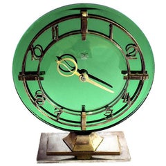 Vintage Art Deco English Smiths Green Mirrored Clock