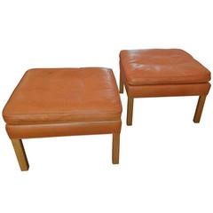Pair of Leather Ottomans by Børge Mogensen